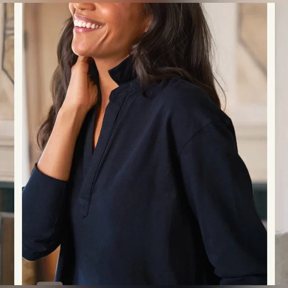 Frank & Eileen Womens large Patrick Popover Henley Heritage Jersey Shirt Navy - Picture 4 of 10